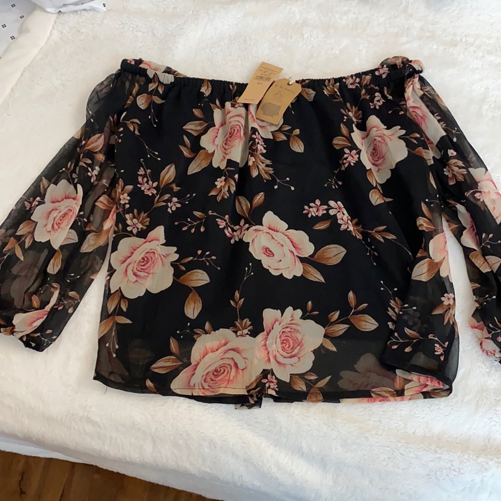 Black floral off the shoulder shirt